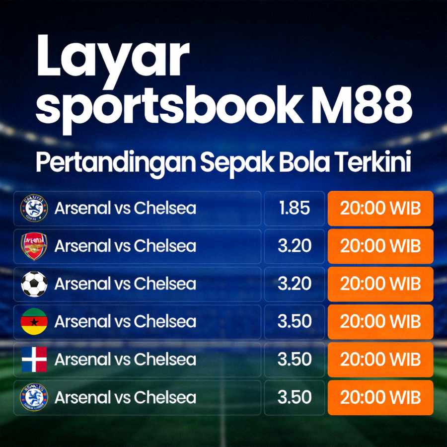 Layar sportsbook M88 menampilkan odds pertandingan sepak bola terkini